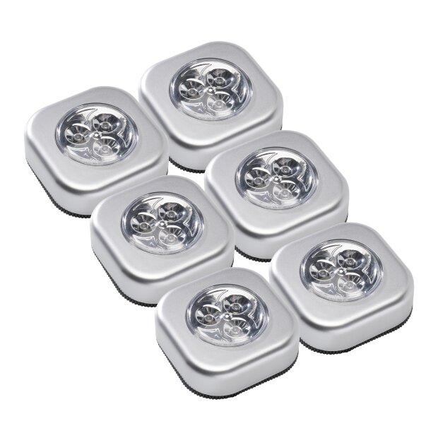 Led Beleuchtungsspots Silber Druckschalter 3 LEDs IP20 6er-Set / 12er-Set inkl. Batterien