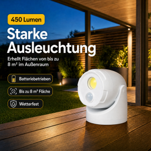 LED Batterie Spot Strahler Flutlicht mit Bewegungsmelder und Erdspieß 5000K neutralweiß - Weiß