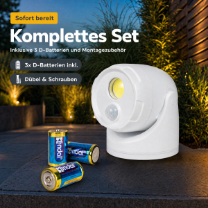 LED Batterie Spot Strahler Flutlicht mit Bewegungsmelder und Erdspieß 5000K neutralweiß - Weiß