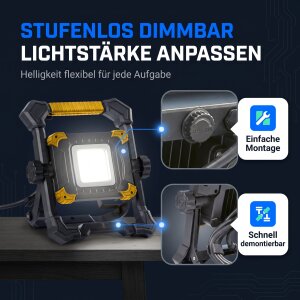 LED Baustrahler Arbeitsstrahler 50W 5000K tageslichtweiß stufenlos dimmbar 3m Kabel mit Steckdose