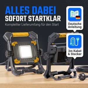 LED Baustrahler Arbeitsstrahler 50W 5000K tageslichtweiß stufenlos dimmbar 3m Kabel mit Steckdose