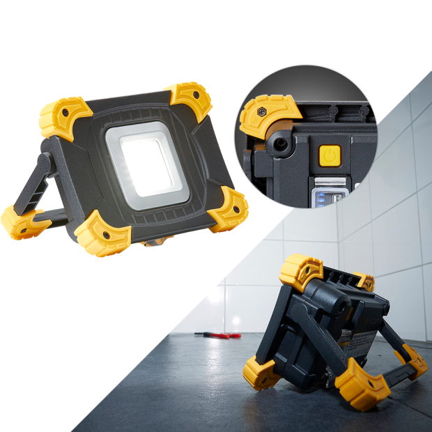10W LED Akku Baustrahler dimmbar 1100 Lumen IP54 mit Powerbankfunktion