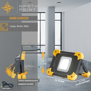 10W LED Akku Baustrahler dimmbar 1100 Lumen IP54 mit...
