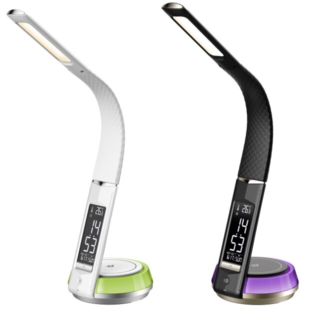 LED Schreibtischlampe Tischlampe wireless Charging Leder Optik mit drahtloser QI-Ladestation Touch