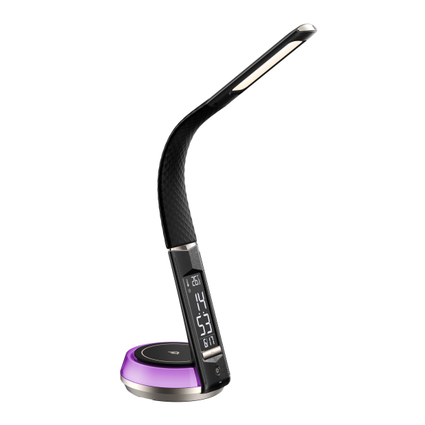 LED Schreibtischlampe Tischlampe Wireless Charger Leder Optik mit drahtloser - Schwarz