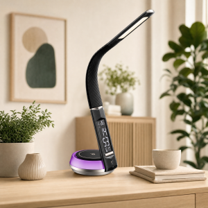 LED Schreibtischlampe Tischlampe Wireless Charger Leder Optik mit drahtloser - Schwarz