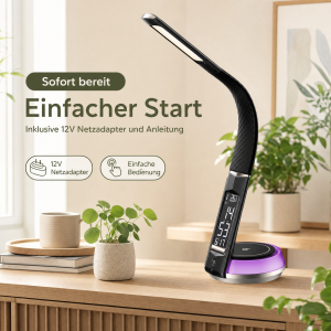 LED Schreibtischlampe Tischlampe Wireless Charger Leder Optik mit drahtloser - Schwarz