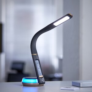 LED Schreibtischlampe Tischlampe Wireless Charger Leder Optik mit drahtloser - Schwarz
