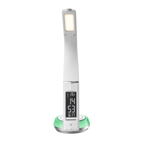 LED Schreibtischlampe Tischlampe wireless Charger Leder Optik mit drahtloser QI-Ladestation - Weiß