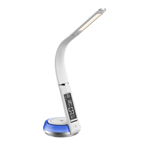 LED Schreibtischlampe Tischlampe wireless Charger Leder Optik mit drahtloser QI-Ladestation - Weiß