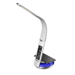 LED Schreibtischlampe Tischlampe wireless Charger Leder Optik mit drahtloser QI-Ladestation - Weiß
