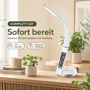 LED Schreibtischlampe Tischlampe wireless Charger Leder Optik mit drahtloser QI-Ladestation - Weiß
