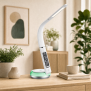 LED Schreibtischlampe Tischlampe wireless Charger Leder Optik mit drahtloser QI-Ladestation - Weiß