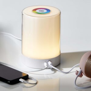 LED Tischleuchte Tischlampe in Weiß mit Touch-Taste Dimmfunktion Farbwechsel Ladeports