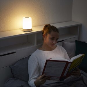 LED Tischleuchte Tischlampe in Weiß mit Touch-Taste Dimmfunktion Farbwechsel Ladeports