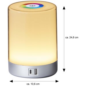 LED Tischleuchte Tischlampe in Silber mit Touch-Taste Dimmfunktion Farbwechsel Ladeports