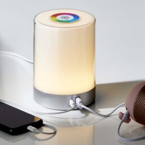 LED Tischleuchte Tischlampe in Silber mit Touch-Taste Dimmfunktion Farbwechsel Ladeports