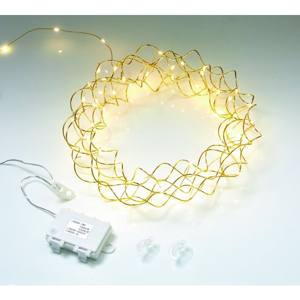 B-Ware Northpoint LED Licht Kranz 30cm Ø Gold drahtgeflecht mit warmweißer LED Beleuchtung mit Batterien und integriertem Timer