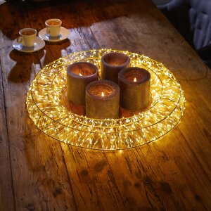 XXL LED Lichtkranz in Gold 1000 Micro LEDs 50cm Durchmesser, mit Timerfunktion, für Innen