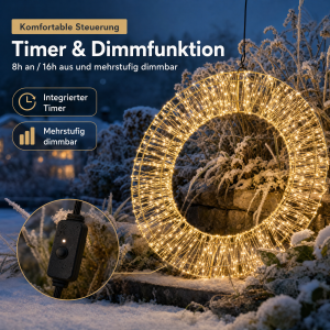 XXL LED Lichtkranz in Gold 1000 Micro LEDs 50cm Durchmesser, mit Timerfunktion, für Innen