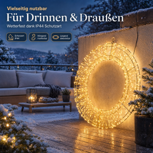 XXL LED Lichtkranz in Gold 1000 Micro LEDs 50cm Durchmesser, mit Timerfunktion, für Innen