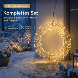 XXL LED Lichtkranz in Gold 1000 Micro LEDs 50cm Durchmesser, mit Timerfunktion, für Innen