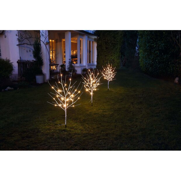 LED Sträucher Birkenoptik Weihnachtsdeko Outdoor | 3X 32 warmweiße LEDs | 85cm hoch | elastische