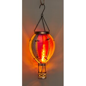 LED Solar Laterne Heißluftballon Windlicht Metall-Gestell aus buntem Regenbogen Echtglas