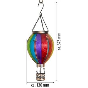 LED Solar Laterne Heißluftballon Windlicht Metall-Gestell aus buntem Regenbogen Echtglas