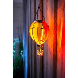 LED Solar Laterne Heißluftballon Windlicht Metall-Gestell aus buntem Regenbogen Echtglas