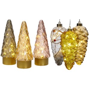 LED Winterglas Dekoration Tanne Zapfen mit Timer und...