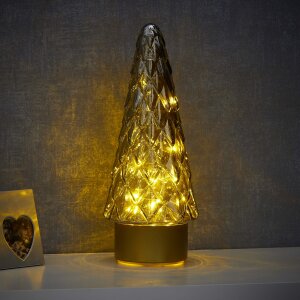LED Winterglas Dekoration Tannenbaum in Grau mit Timerfunktion und Battierien - Tannenbaum Grau