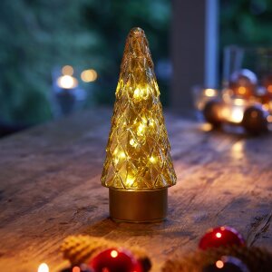LED Winterglas Dekoration Tannenbaum in Champanger mit Timerfunktion und - Tannenbaum Champanger