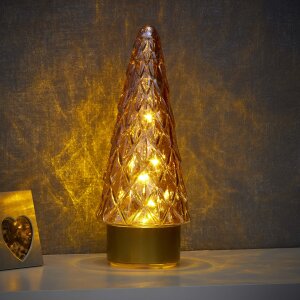 LED Winterglas Dekoration Tannenbaum in Rosé mit Timerfunktion und Battierien - Tannenbaum Rosé