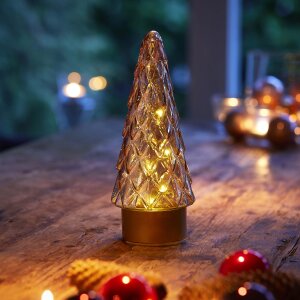 LED Winterglas Dekoration Tannenbaum in Rosé mit Timerfunktion und Battierien - Tannenbaum Rosé