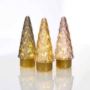LED Winterglas Dekoration Tannenbaum in Rosé mit Timerfunktion und Battierien - Tannenbaum Rosé