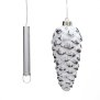 Northpoint LED Winterglas Dekoration Tannenzapfem in weiß-silber mit Timerfunktion und Battierien Echtglas 10Mirco LEDs