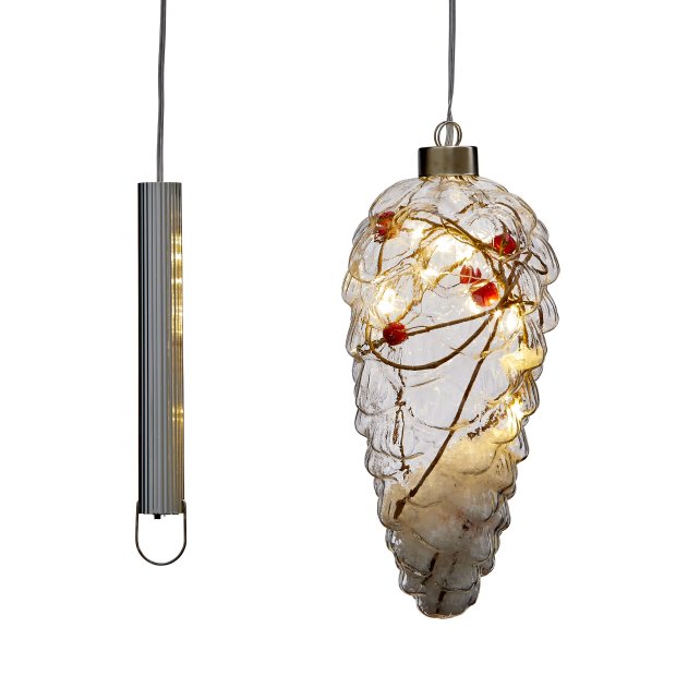 Northpoint LED Winterglas Dekoration Tannenzapfem in Transparent mit Timerfunktion und Battierien Echtglas 10 Mirco LEDs