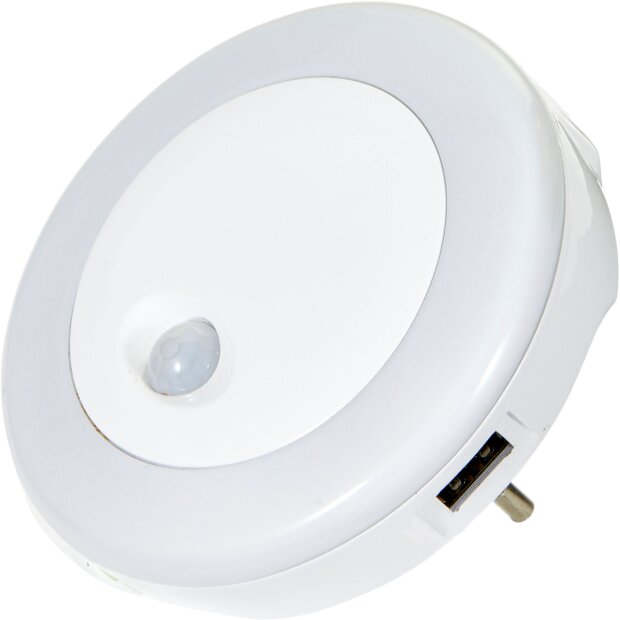LED Nachtlicht für die Steckdose Bewegungsmelder 2x seitlicher USB Ladeanschluss - 1 Stück