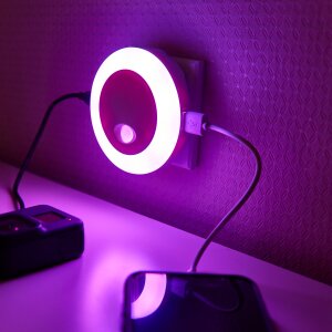 LED Nachtlicht für die Steckdose Bewegungsmelder 2x seitlicher USB Ladeanschluss - 1 Stück