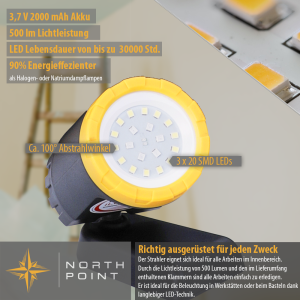 LED 3x KFZ Arbeitsleuchten Inspektionslampen mit integriertem 2000mAh Akku 3er-Set mit Ladekoffer 2