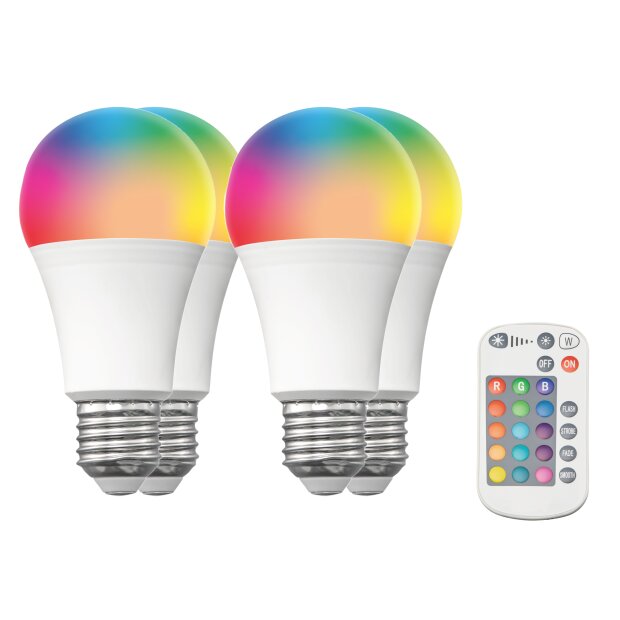 LED Glühbirne E27 RGB Warmweiß (2700K) mit Infrarot Fernbedienung 9W 800lm 4 Stück - 4 Stück