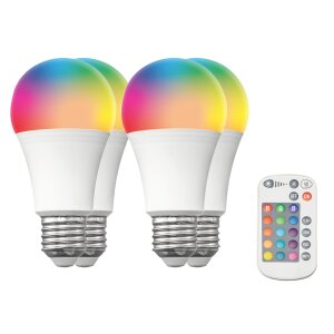 LED Glühbirne E27 RGB Warmweiß (2700K) mit Infrarot Fernbedienung 9W 800lm 4 Stück - 4 Stück