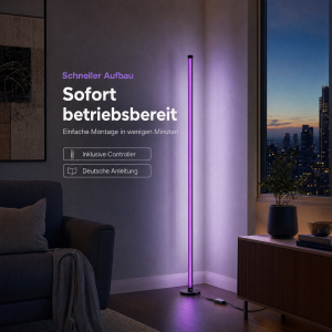 LED Stehlampe Ecklampe mit Fernbedienung integriertem Musiksensor RGB Farbeffekte Rund - Schwarz RGB