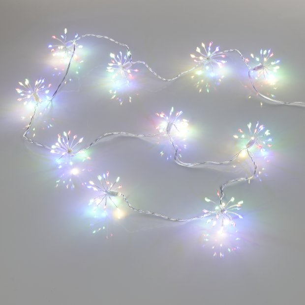 B-Ware 200 LED Lichterkette Weihnachten Sparkling Leuchtball 180cm lang Feuerwerk Pusteblume mit 5m Zuleitung für den Innenbereich Bunt