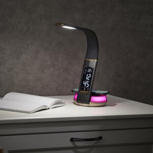 B-Ware LED Schreibtischlampe Tischlampe Wireless Charger Leder Optik mit drahtloser QI-Ladestation