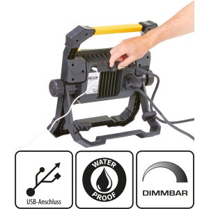 B-Ware LED Baustrahler Arbeitsstrahler 100W 9000 Lumen mit USB-Ausgang stufenlos dimmbar rückseitige