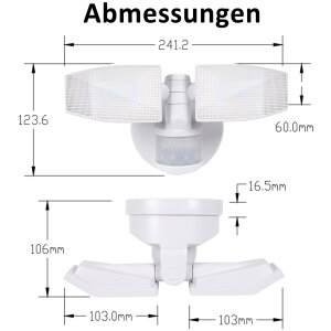 B-Ware LED Strahler 2 Fluter-Köpfe Bewegungsmelder Schwenkbar 400 Lumen Weiß