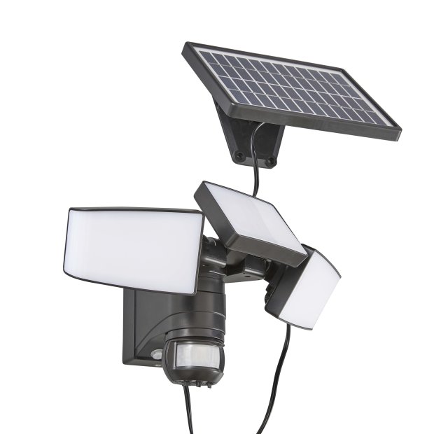 Northpoint LED Solar Strahler mit Bewegungsmelder Schwarz Akku 3 Fluter-Köpfe Schwenkbar 1000 Lumen Schwarz