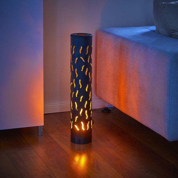 LED Lichtsäule Stehlampe 64cm Flammeffekt Schwarz RGBW Warmweiß Dimmbar Farbwechsel